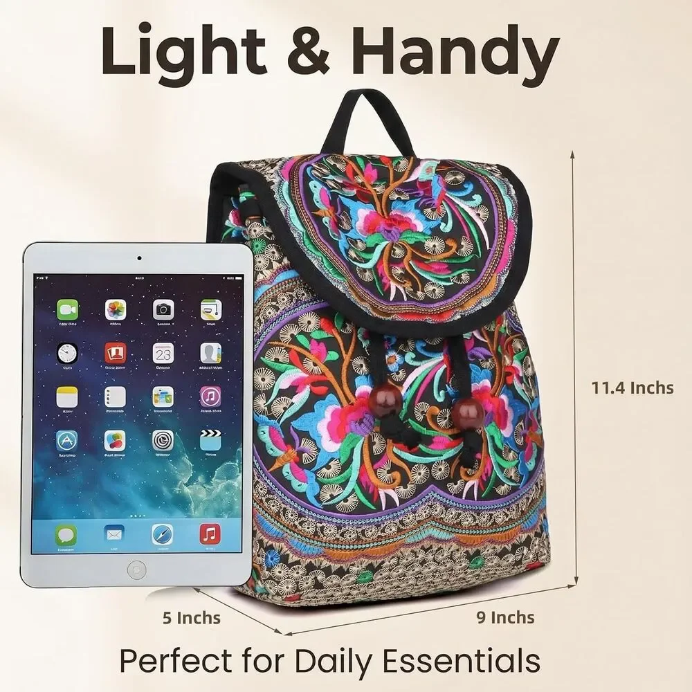 Goodhan Embroidered Backpack Purse for Women, Boho Bag